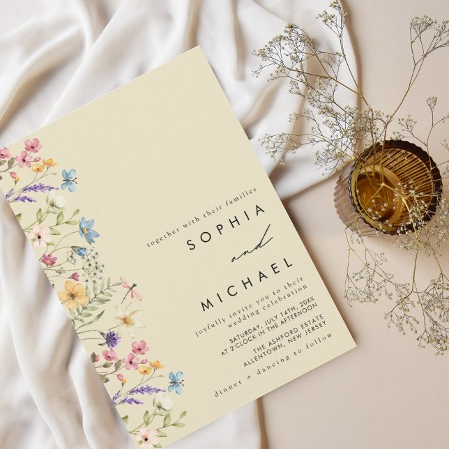 Invitation Elégant Mariage Fleur sauvage d'aquarelle jaune (Créateur téléchargé)