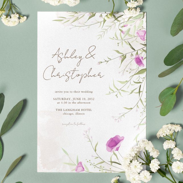 Invitation Élégant Mariage Fleur sauvage de lavande minimal (Créateur téléchargé)