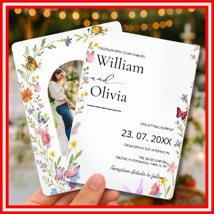 Invitation Élégant Mariage Fleur Sauvage Papillon Bohème