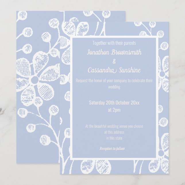 INVITATION ÉLÉGANT MARIAGE FLEURI BLANC BLANC (Devant / Derrière)