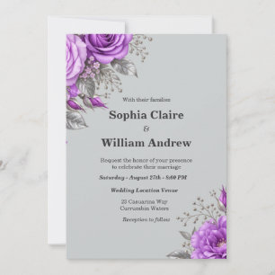 Invitation Élégant Mariage Fleuris Lavande Argenté