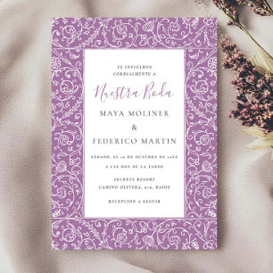Invitation Élégant Mariage Fleuris Vintage Lilas Nuestra Boda