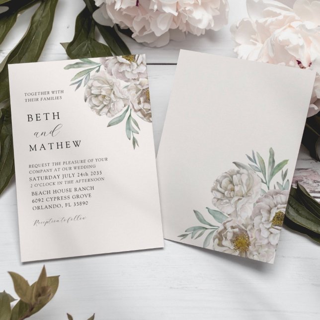 Invitation Élégant Mariage Fleurs d'Ivoire et Blanc Cassé (Créateur téléchargé)
