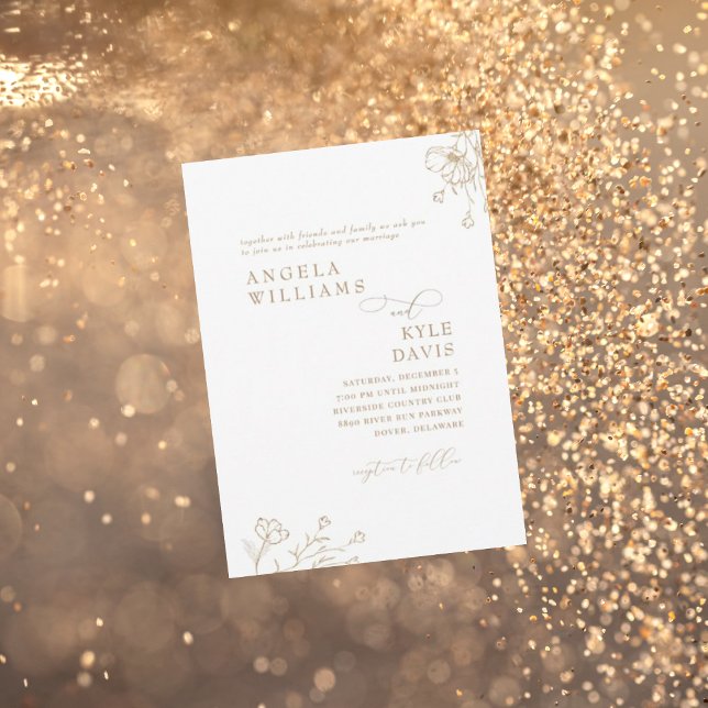 Invitation Élégant Mariage Fleurs Or & Blanc Sans Parents  (Créateur téléchargé)