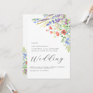 Invitation Élégant Mariage Fleurs Sauvages de Prairie Estival