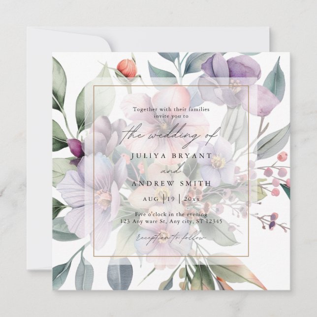 Invitation Elégant Mariage floral aquarelle (Devant)