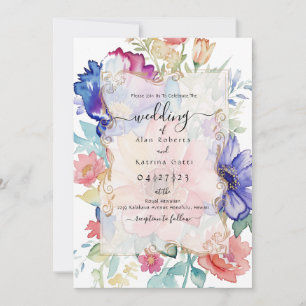 Invitation Élégant mariage floral aquarelle audacieux
