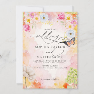 Invitation Élégant mariage floral aquarelle pastel