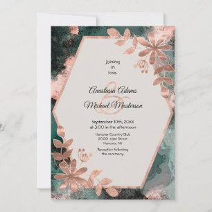 Invitation Élégant mariage floral aquarelle rose cuivre sarce