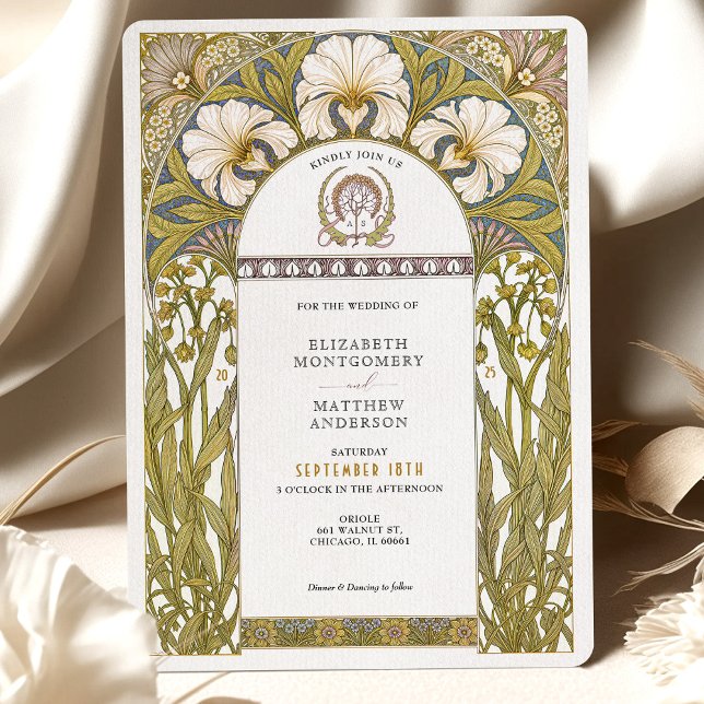 Invitation Élégant Mariage Floral Art Nouveau Botanique (Créateur téléchargé)