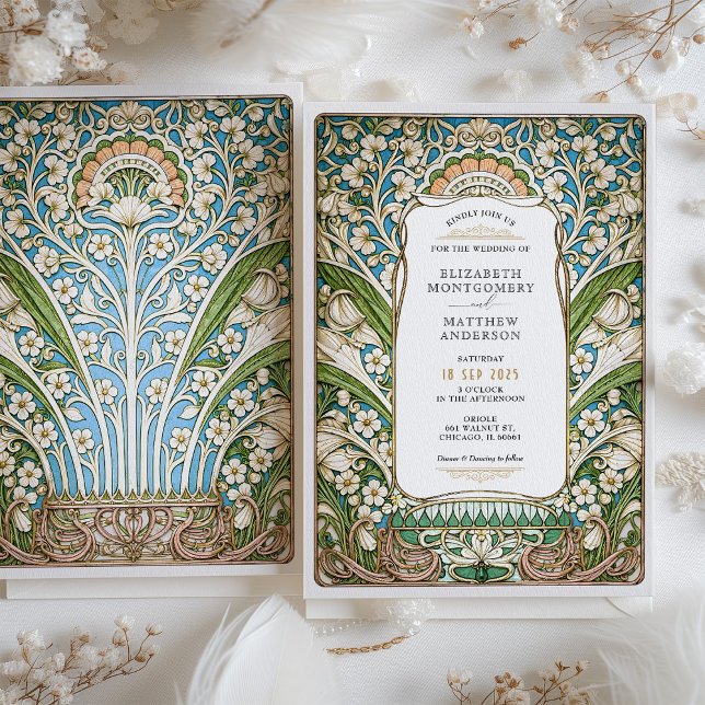 Invitation Élégant Mariage floral Art Nouveau Vintage (Créateur téléchargé)