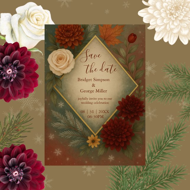 Invitation élégant mariage floral automne enregistrer la date (Créateur téléchargé)