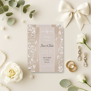 Invitation Élégant Mariage floral beige