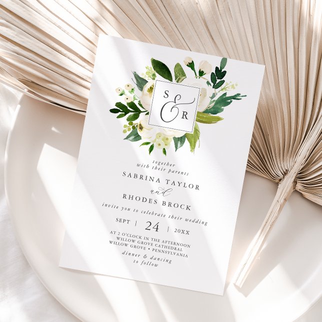 Invitation Élégant Mariage Floral Blanc (Créateur téléchargé)