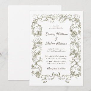 Invitation Elégant Mariage floral blanc blanc Vintage