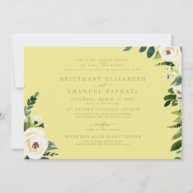 Invitation Élégant Mariage floral blanc jaune (Devant)