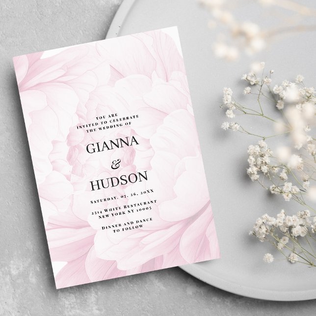 Invitation Elégant mariage floral blanc poitrine rose (Elegant white pink peony watercolor floral wedding)