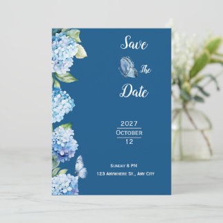 Invitation Élégant Mariage Floral Bleu