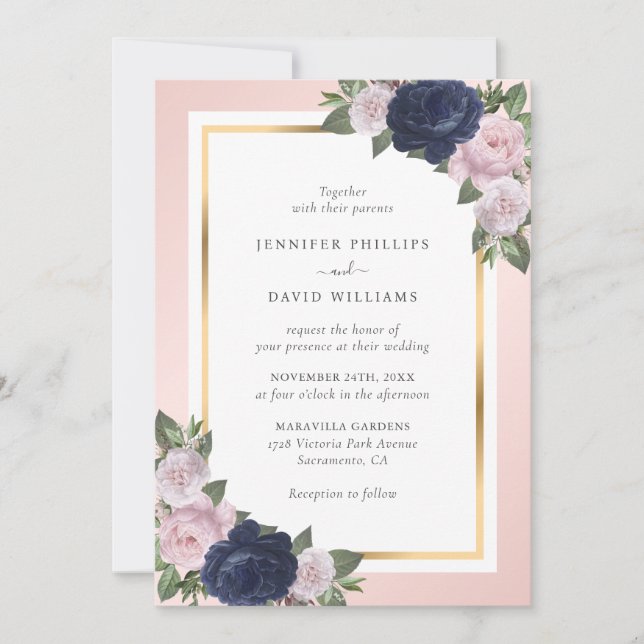 Invitation Élégant Mariage floral bleu bleu bleu bleu bleu bl (Devant)
