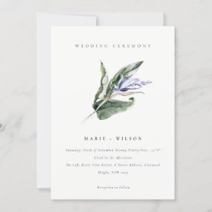 Invitation Élégant Mariage floral bleu feuillu tropical minim