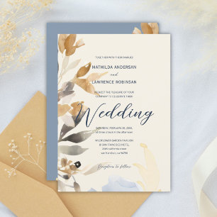 Invitation Élégant Mariage Floral Bleu Poussiéreux d'Hiver