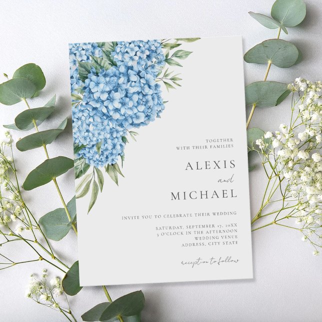 Invitation Élégant Mariage floral Blue Hydrangea (Créateur téléchargé)