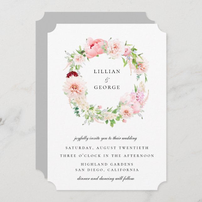 Invitation Élégant Mariage floral Blush (Devant / Derrière)