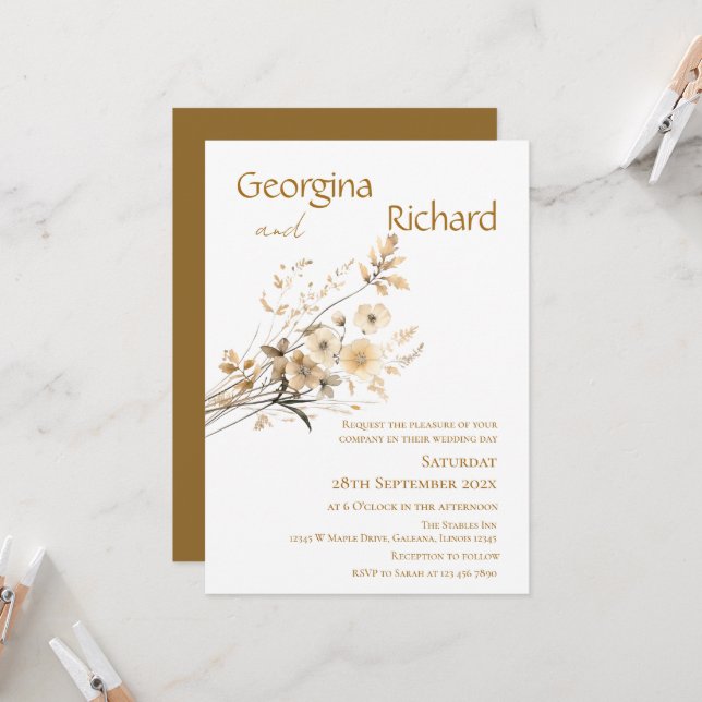 Invitation Élégant Mariage floral Boho (Devant/Arrière en situation)
