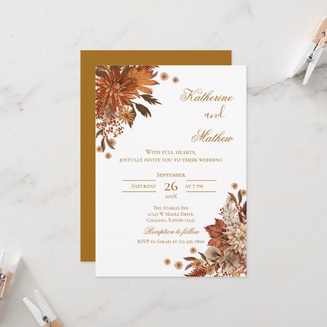 Invitation Élégant Mariage floral Boho (Devant/Arrière en situation)