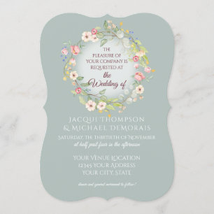 Invitation Élégant Mariage floral Boho argent de la couronne