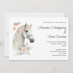 Invitation Élégant Mariage Floral Boho Cheval Blanc