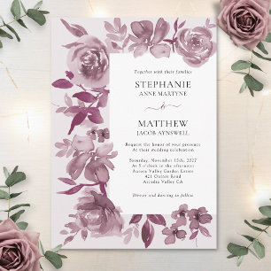 Invitation Elégant Mariage floral bordeaux