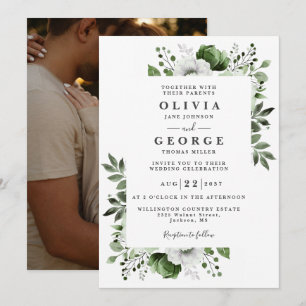 Invitation Élégant mariage floral botanique vert olive pour p
