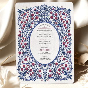 Invitation Élégant Mariage Floral Bourgogne et Marine
