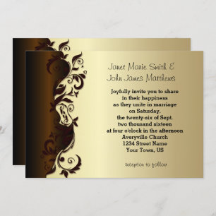 Invitation Élégant Mariage floral Brown et or au chocolat