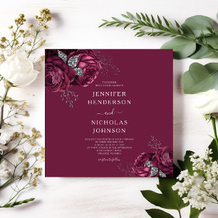 Invitation Élégant Mariage Floral Burgundy Peonies