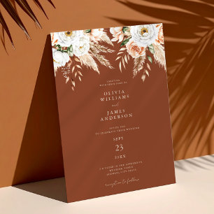 Invitation Élégant Mariage Floral Burnt Orange Terracotta