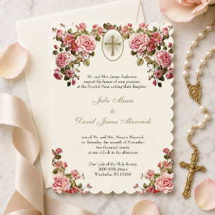Invitation Élégant mariage floral catholique et réception
