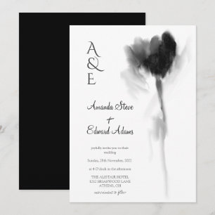 Invitation Élégant Mariage floral chic noir et blanc Tulipe