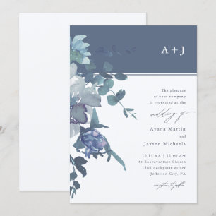Invitation Elégant Mariage floral couleur bleu
