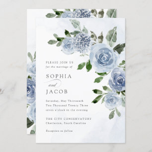 Invitation Elégant Mariage floral couleur bleu Dusty