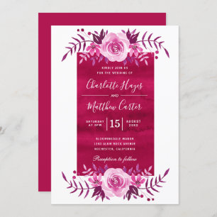 Invitation Élégant Mariage floral couleur rose