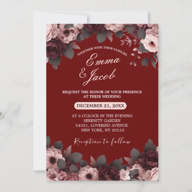 Invitation Élégant Mariage floral de Boho rose-rose (Devant)