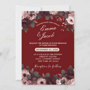 Invitation Élégant Mariage floral de Boho rose-rose