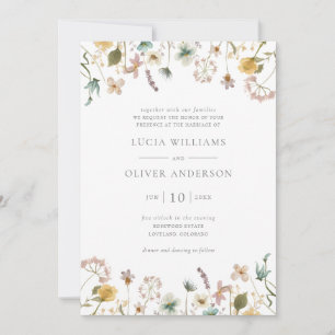 Invitation Élégant mariage floral de fleurs sauvages à l'aqua