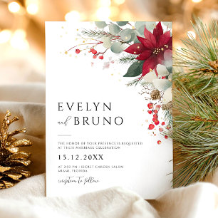 Invitation Élégant Mariage floral de Noël