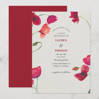 Invitation Élégant Mariage floral de pavot rouge