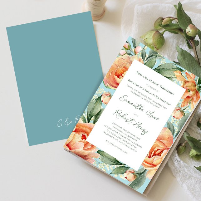 Invitation Elégant Mariage floral de pêche aquarelle (Peach floral elegant invitation)