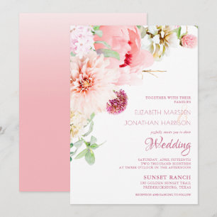 Invitation Élégant Mariage floral de pivoine rose pâle