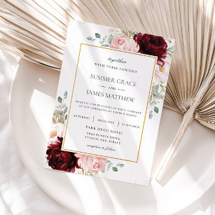 Invitation Élégant Mariage floral de Roses roses roses blanch